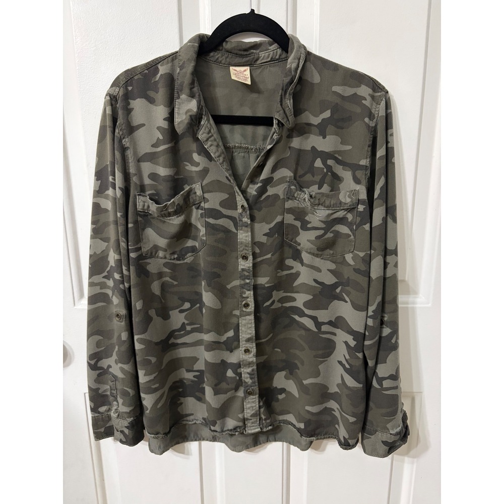 Faded Glory | Camo Utility Button Down Shirt | XXL (20) || Green Camouflage|